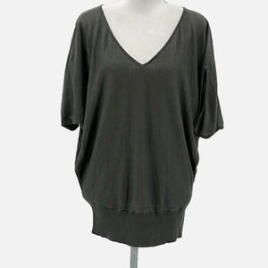 Lafayette 148 100% Linen Batwing V Neck Sweater in Gray - Size Medium